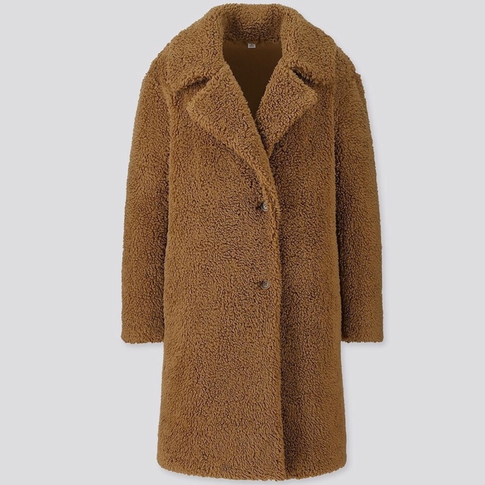 🤎UNIQLO Teddy Bear coat. EUC. Tan colour